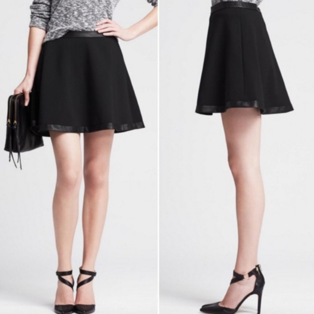 NWOT Banana Republic Black Skirt with Leather Trim
